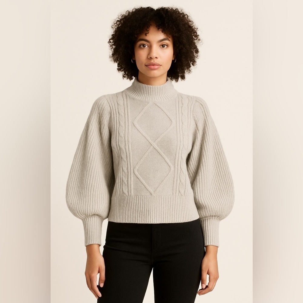 a loves a Cream Textured Knit Balloon Sleeve Sweater XS